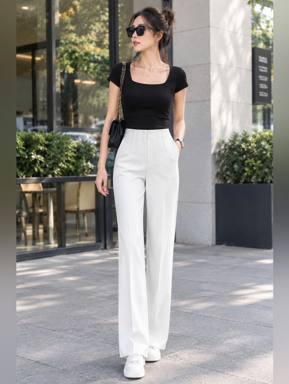 Zara White High-Rise Pleated Trousers Size M